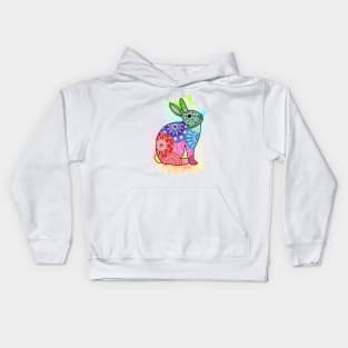 Rainbow rabbit mandala with watercolor splash Kids Hoodie